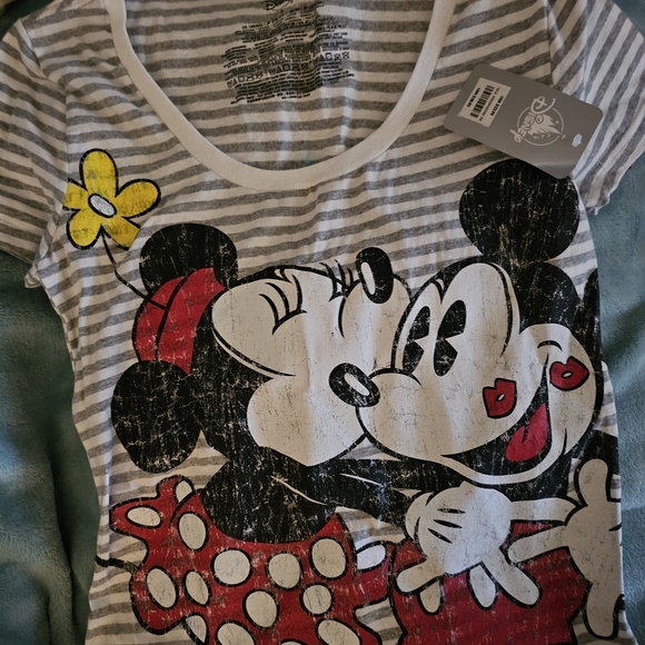 Disney Mickey & Minnie Gray Striped Kids Tee - Picture 2 of 5